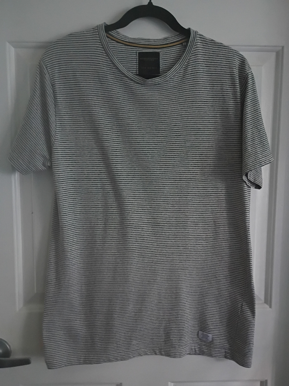 Men's Grey & White Striped Crewneck T-Shirt